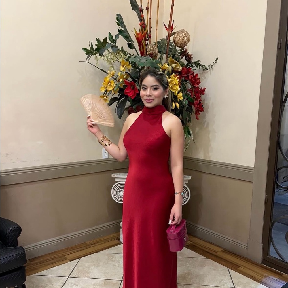 Mango Red High-Neck Sleeveless Maxi Dress